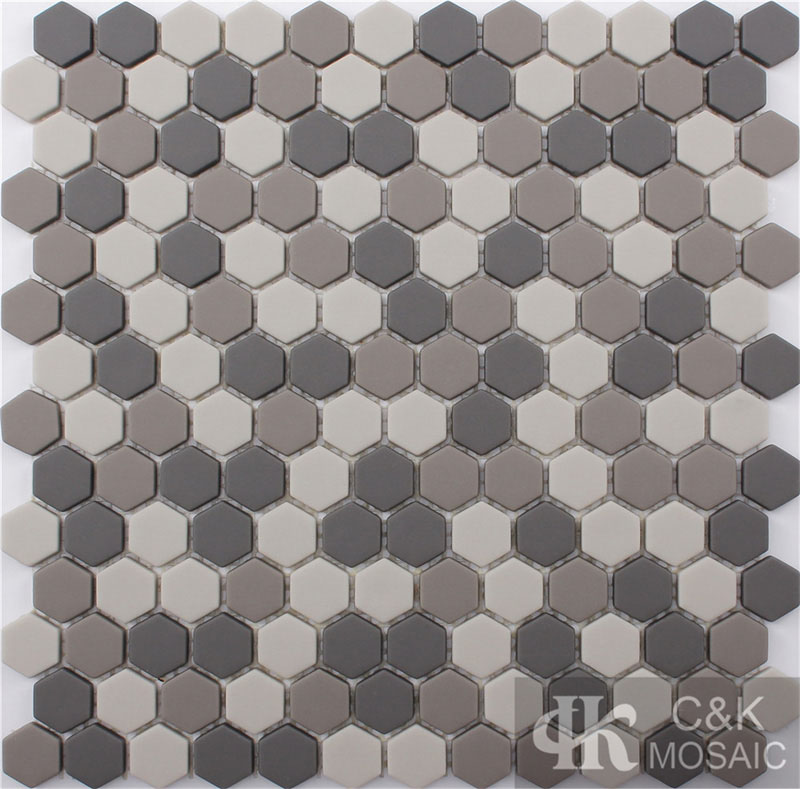 Modern Grey Mix Hexagon Glass Mosaic Tiles For Bathroom 23SHW48