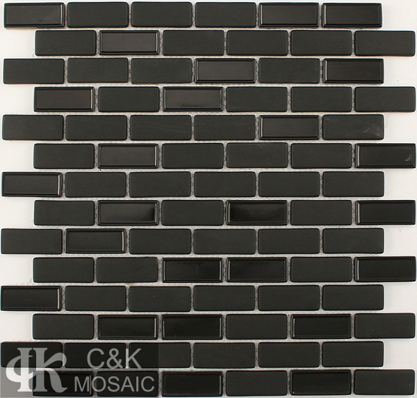 Durable Black Rectangle Glass Mosaic Tiles For Accent Walls MSBM8016B