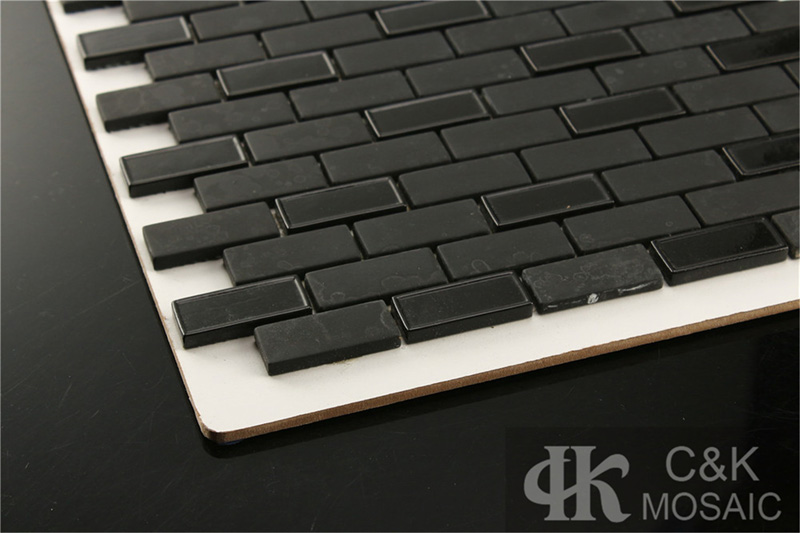 Durable Black Rectangle Glass Mosaic Tiles For Accent Walls MSBM8016B