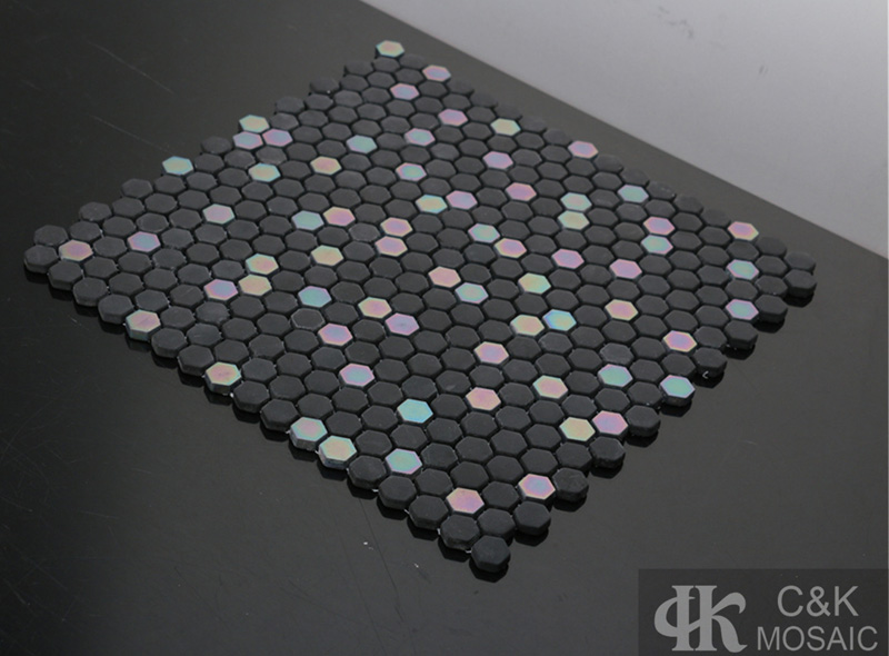 Classic Black Hexagon Glass Mosaic Tiles For Accent Walls MSHM8024