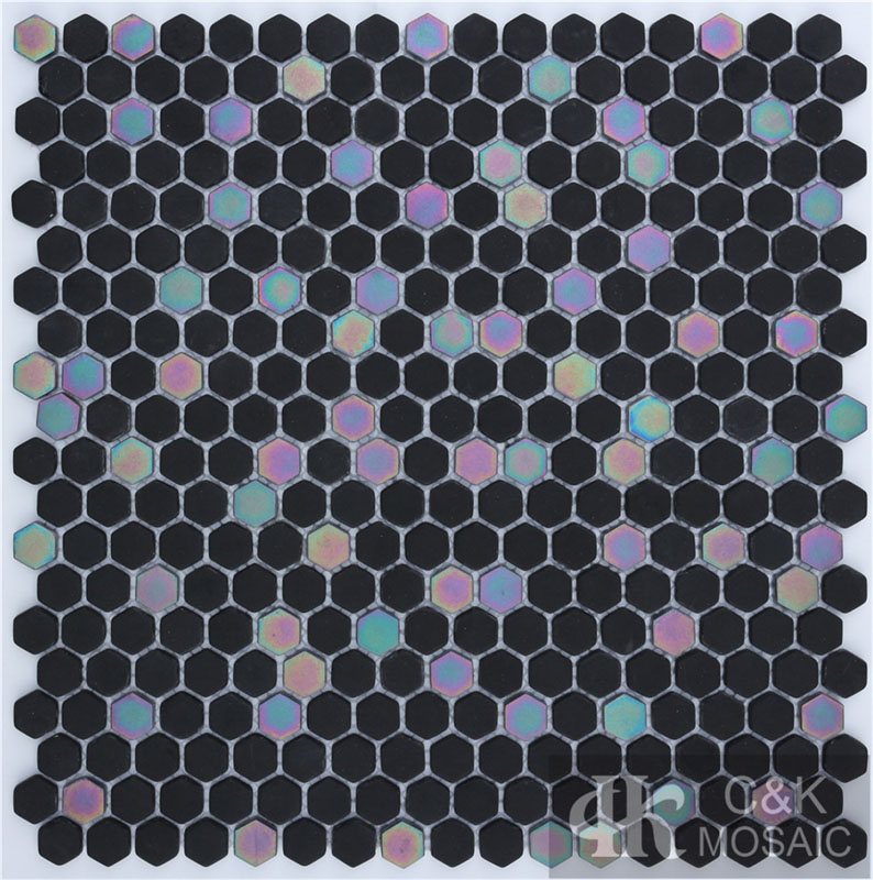 Classic Black Hexagon Glass Mosaic Tiles For Accent Walls MSHM8024