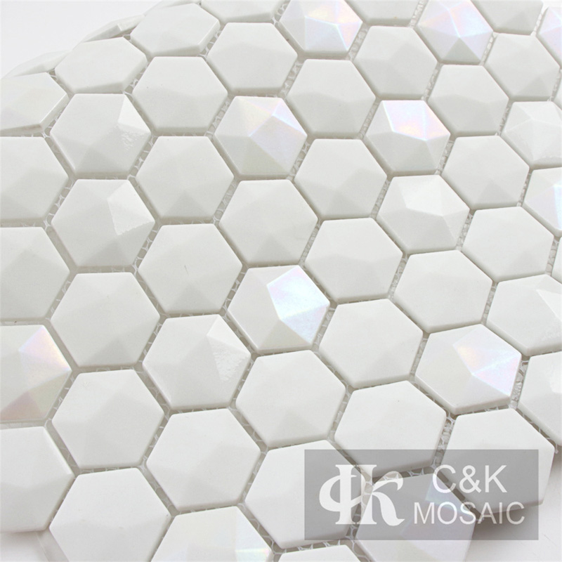 Chic White Hexagon Glass Mosaic Tiles For Shower Walls MSHW1021