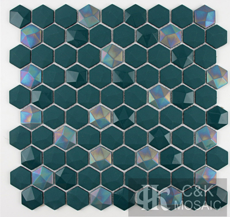 Wonderful Green Hexagon Glass Mosaic Tiles For Shower Walls MSHW6019