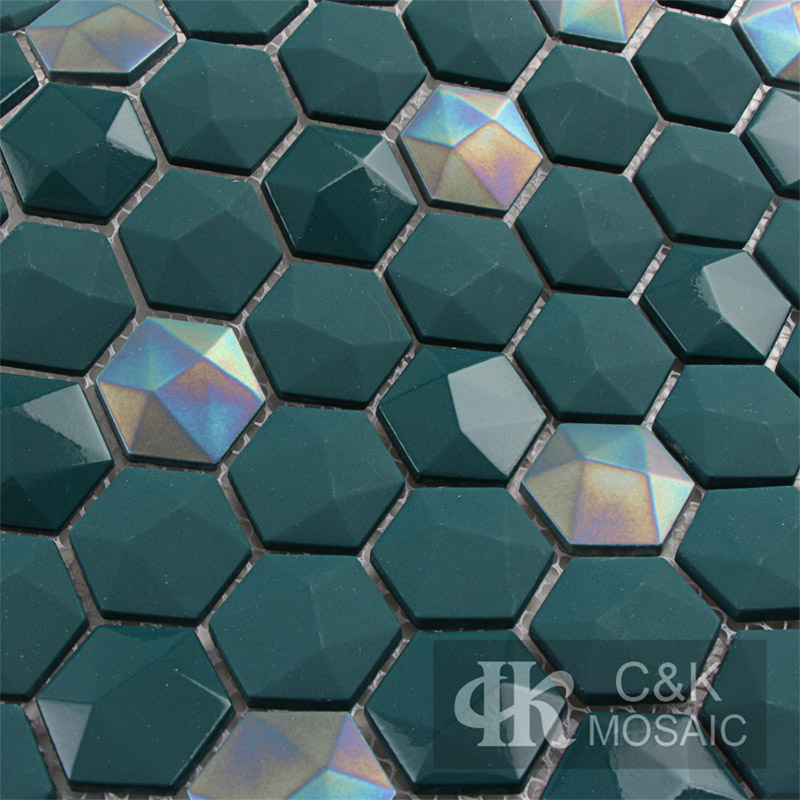 Wonderful Green Hexagon Glass Mosaic Tiles For Shower Walls MSHW6019