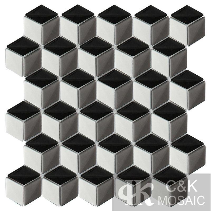 Ornate Black Diamond Glass Mosaic For Shower Walls MSLH8003