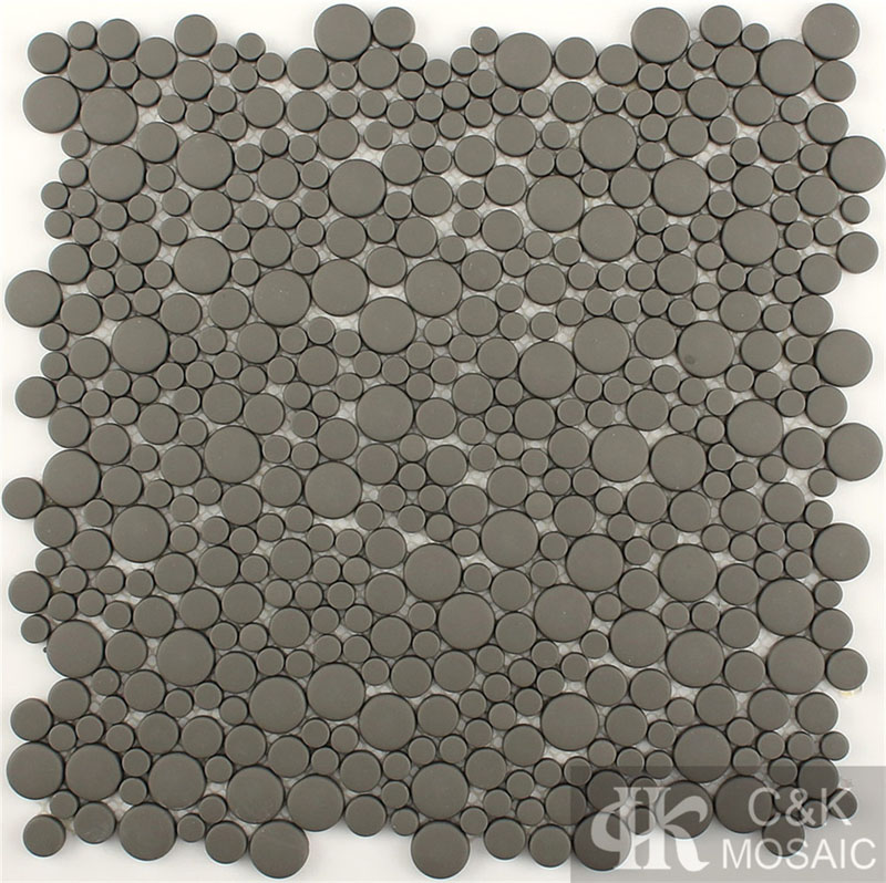 Elegant Grey Round Glass Mosaic Tiles For Bathroom Floors MSRM2013