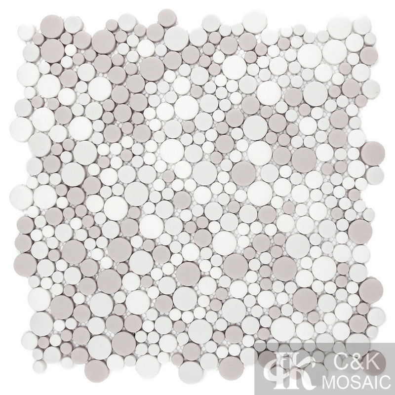 Innovative Beige Round Glass Mosaic Tiles For Bathroom Floors MSRM3014