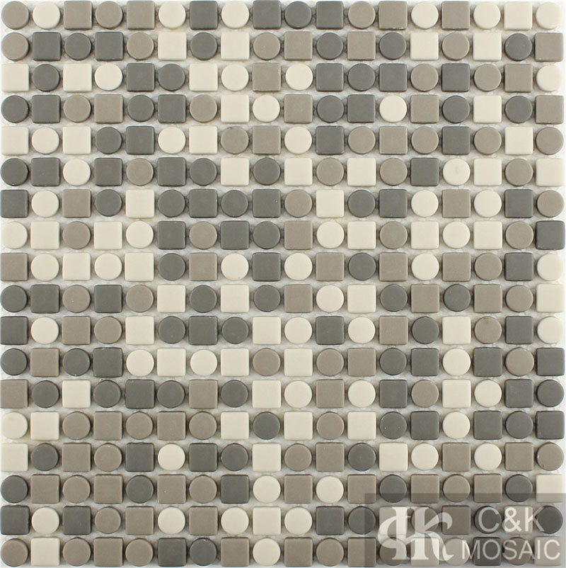 Minimalist Grey Square and Round  Glass Mosaic Tiles For Shower Walls MSSM2028