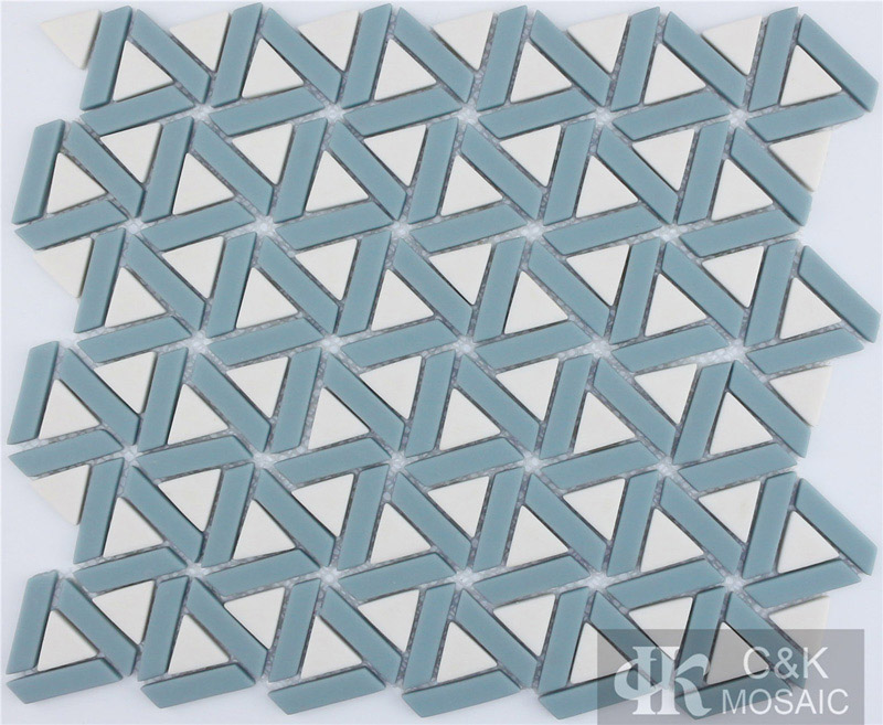 Elegant Blue Triangle and Parallelogram Glass Mosaic Tiles For Bathroom Floors MSXM7005